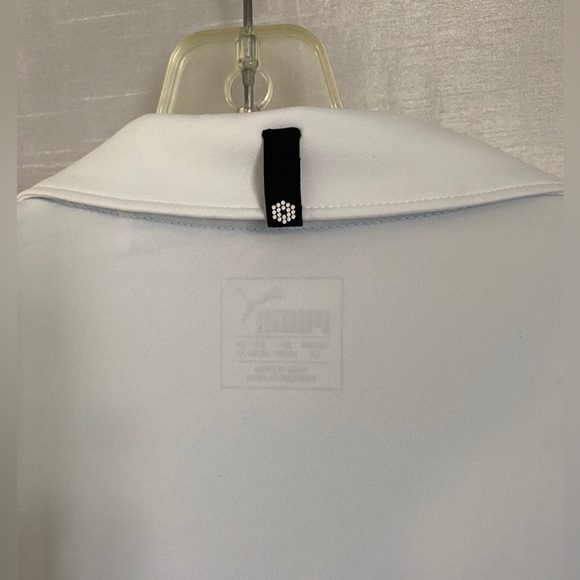 Puma Polo  Golf Shirt Dry Cell White with Blue Stripes Mens Lg - Picture 10 of 13